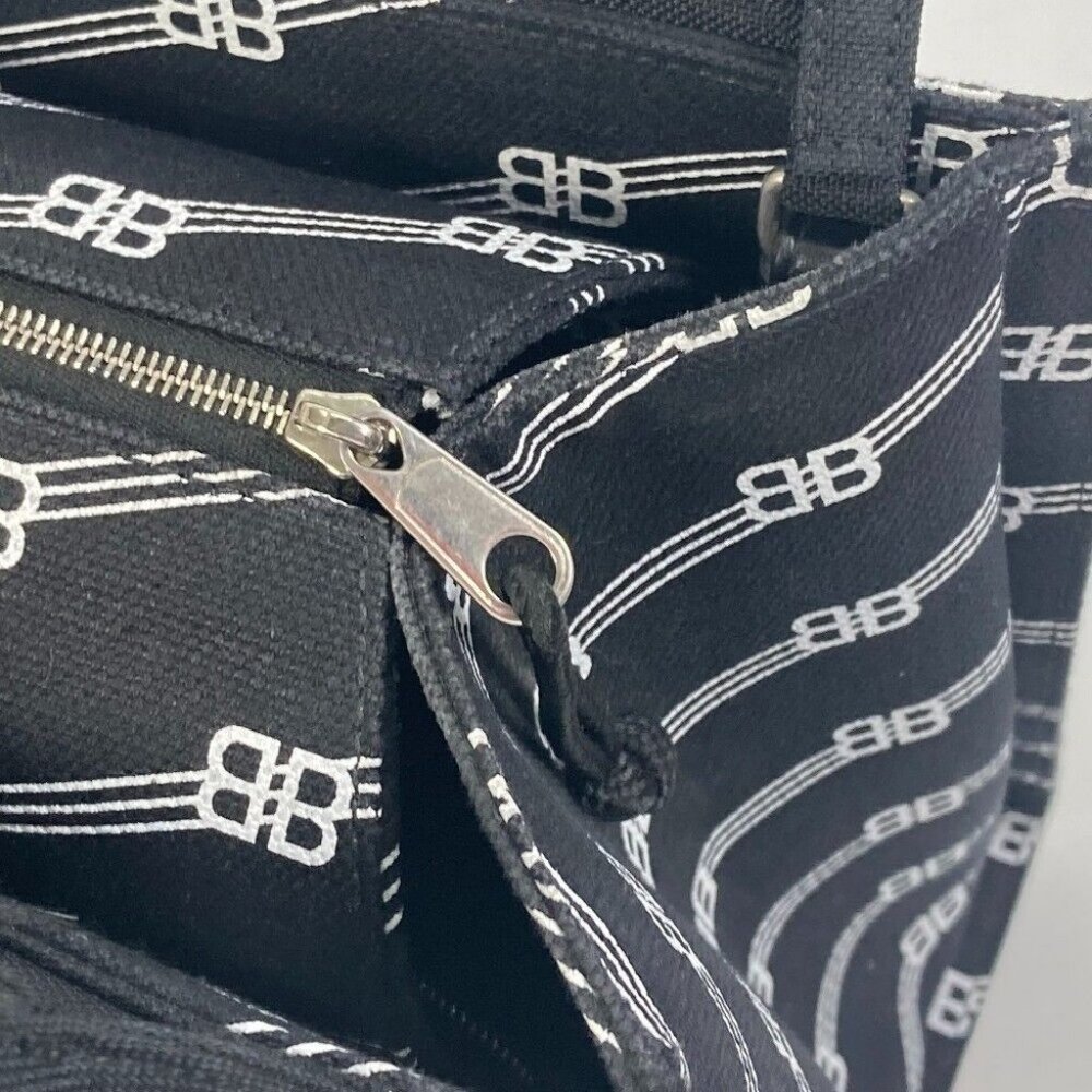 BALENCIAGA BB Trade S Tote Bag Hand Bag Canvas Black/White - Picture 5 of 14